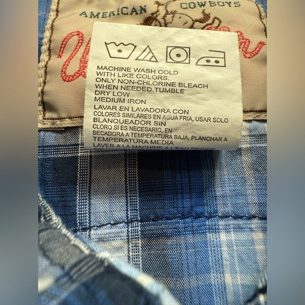 Wrangler Boys Blue Plaid Long Sleeve Dress shirt. Size Large (10-12) 0100 - Picture 5 of 9